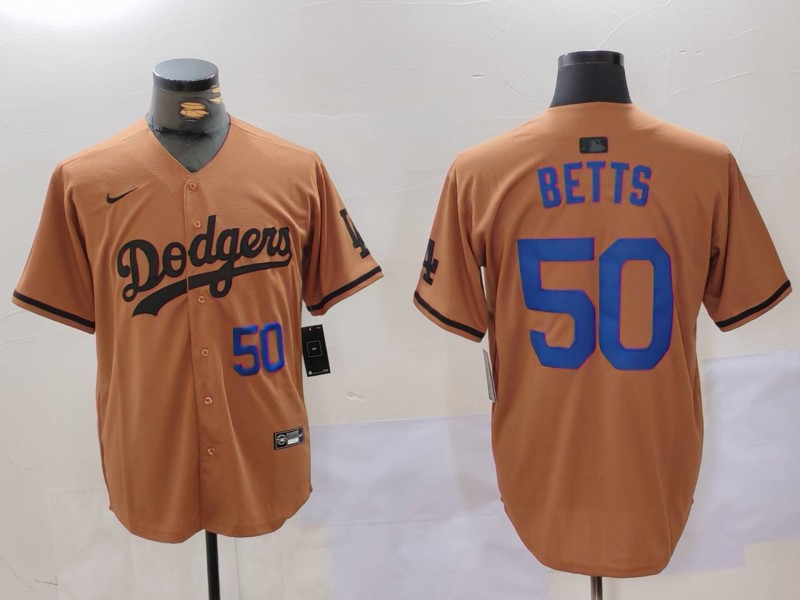 Men Los Angeles Dodgers 50 Betts army green joint name 2024 Nike MLB Jersey style 4